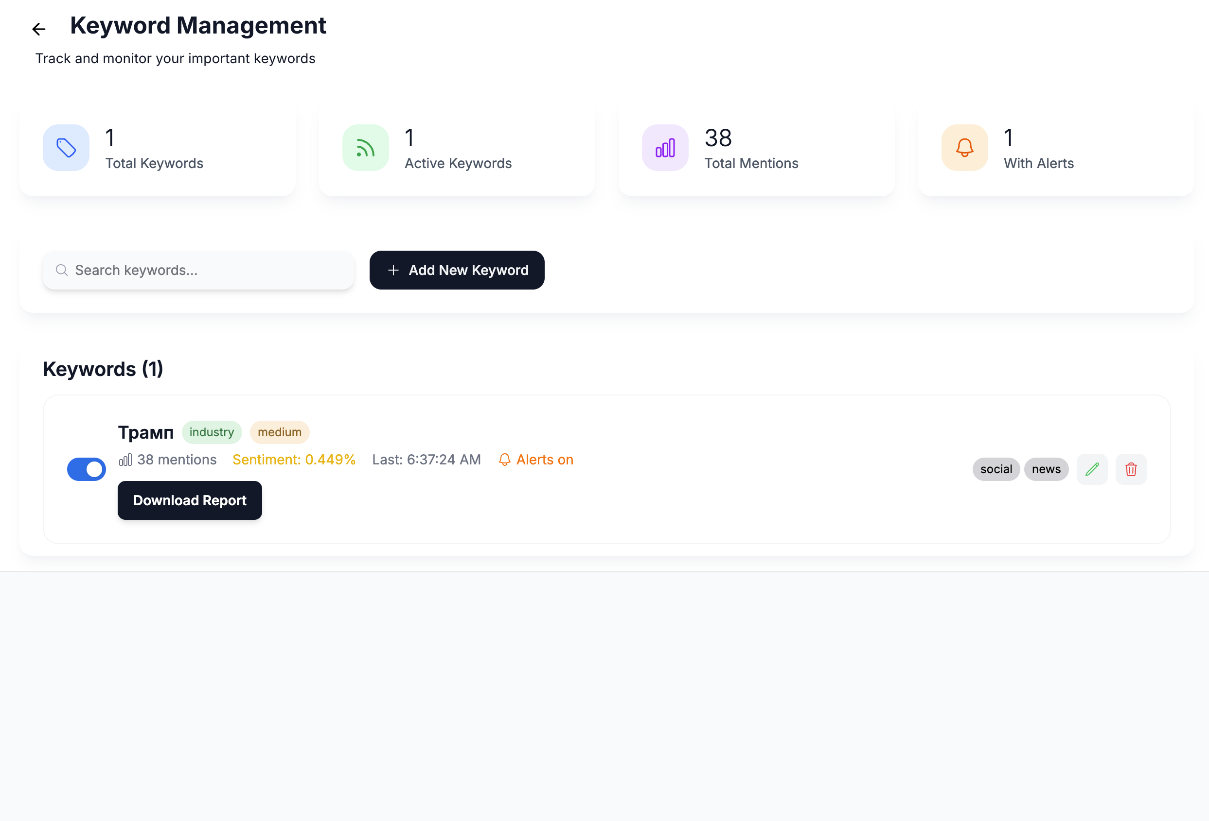 Screenshot of Custom keywords